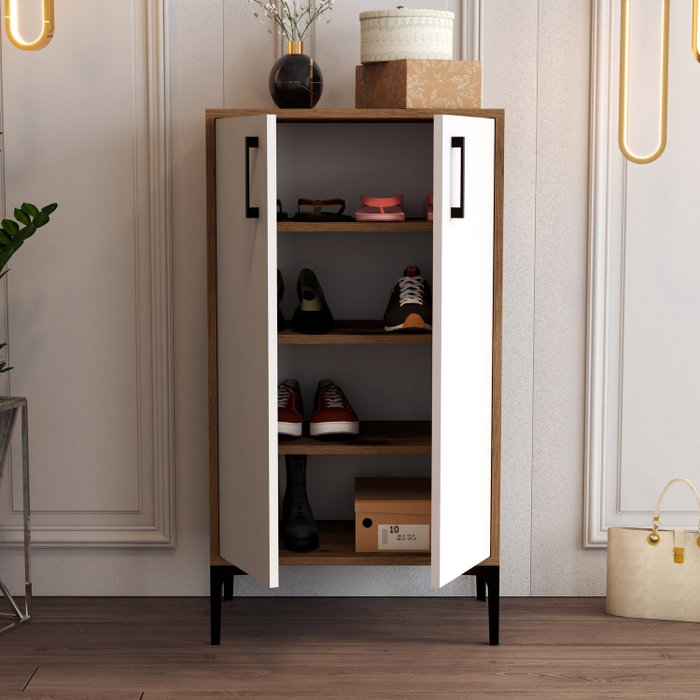Hanah Home Zapatero Nogal y Blanco 60x111x35 cm. Mueble Organizador con Estantes.